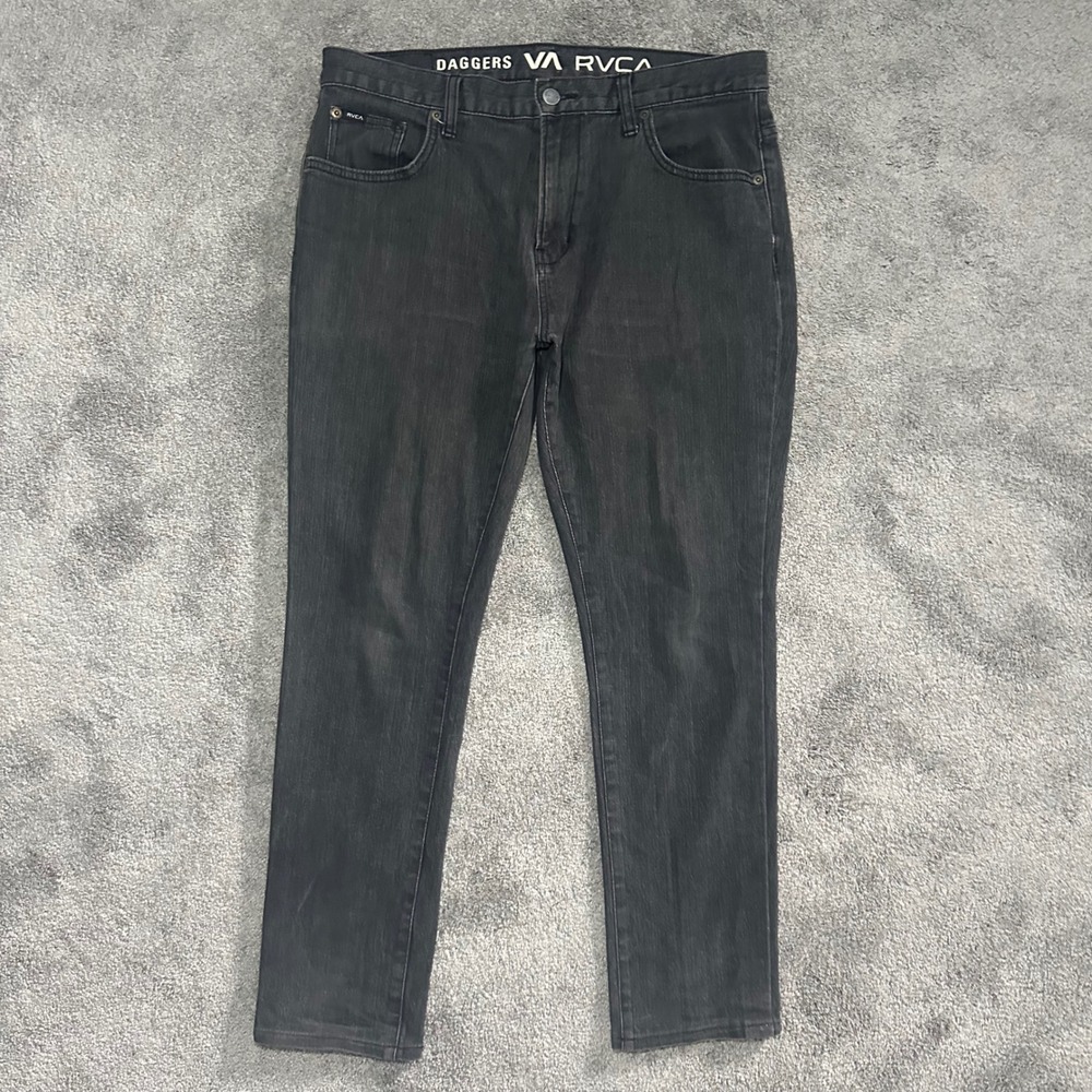 RVCA Daggers Jeans Mens 34 (Fit 35x29) Black Slim Fit Faded Denim Pants